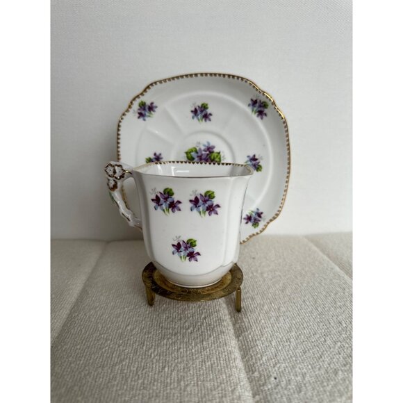 Vintage Royal Stafford Sweet Violets Square Tea Cup & Saucer Set Bone China Gold - Picture 3 of 11